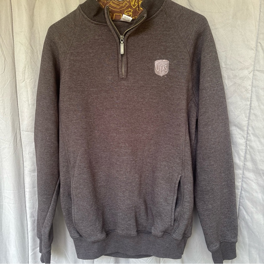 UPS Gray Zip Up Sweater with Mock Turtleneck and Ribbed Cuffs
